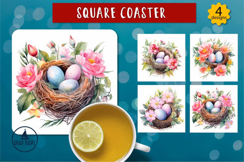 Bird nest png | Spring square coasters sublimation Sublimation Olga Boat Design 