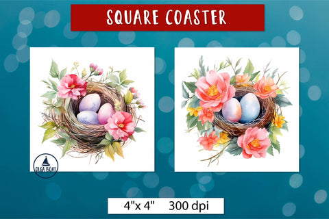 Bird nest png | Spring square coasters sublimation Sublimation Olga Boat Design 