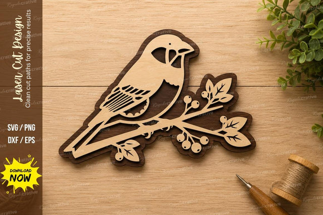 Bird on Branch Nature Wall Art Laser Cut SVG File SVG Regulrcrative 