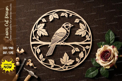 Bird Round Frame Laser Cut SVG Design | Decorative Nature Circle Pattern SVG Regulrcrative 