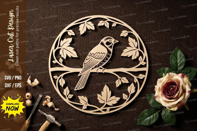 Bird Round Frame Laser Cut SVG Design | Decorative Nature Circle Pattern SVG Regulrcrative 