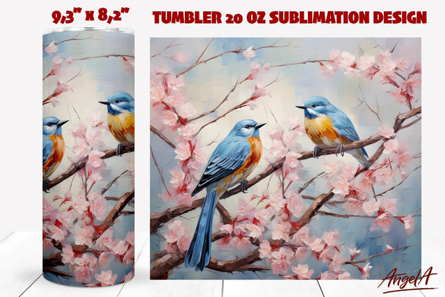 Bird tumbler sublimation wrap / spring bird, cherry branch Sublimation Angelina Semenova 