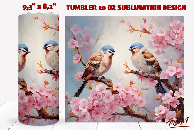 Bird tumbler sublimation wrap / spring bird, cherry branch Sublimation Angelina Semenova 