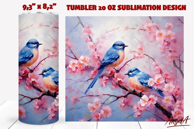 Bird tumbler sublimation wrap / spring bird, cherry branch Sublimation Angelina Semenova 