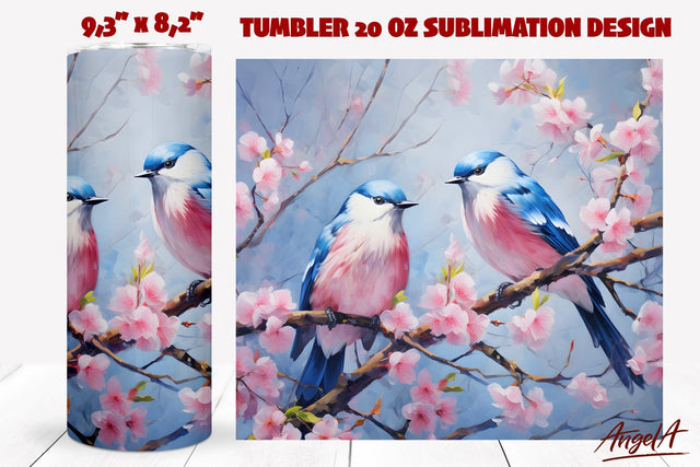 Bird tumbler sublimation wrap / spring bird, cherry branch Sublimation Angelina Semenova 