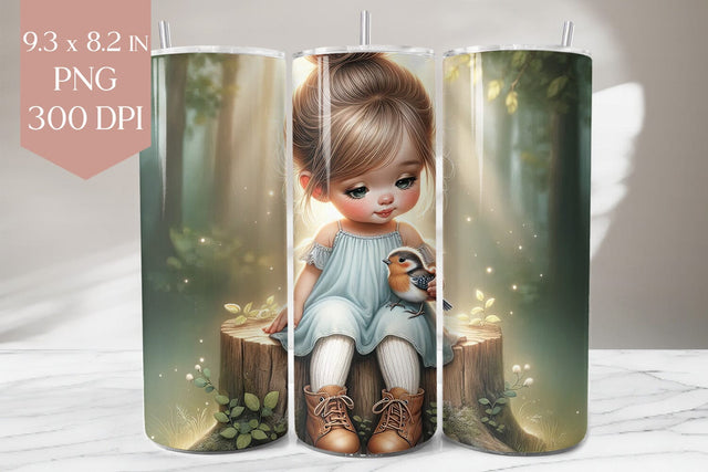 Bird Tumbler Wrap PNG, Forest Girl Sublimation Sublimation BijouBay 