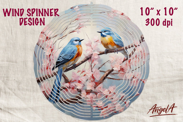 Bird wind spinner, birds on branches, pink flowers Sublimation Angelina Semenova 