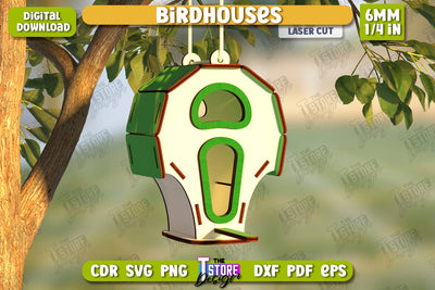 Birdhouse Laser Cut | Bird Feeder | Garden Decor | CNC File SVG The T Store Design 