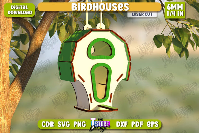 Birdhouse Laser Cut | Bird Feeder | Garden Decor | CNC File SVG The T Store Design 