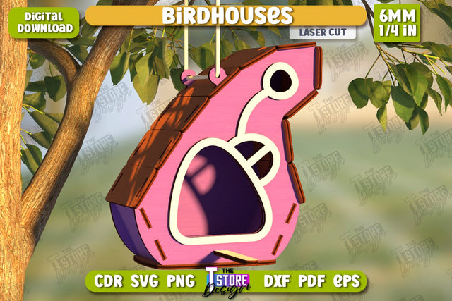 Birdhouse Laser Cut | Bird Feeder | Garden Decor | CNC File SVG The T Store Design 