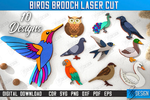 Birds Brooch Bundle | Jewelry | Accessories | Gift Idea | Bird Shape Brooches | CNC Files SVG Fly Design 