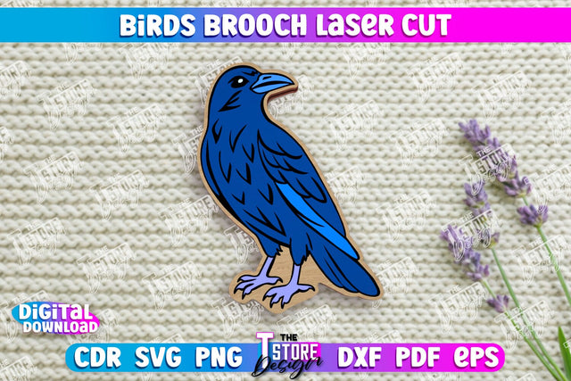 Birds Brooch | Jewelry | Accessories | Gift Idea | Crow Shape Brooch | CNC File SVG The T Store Design 