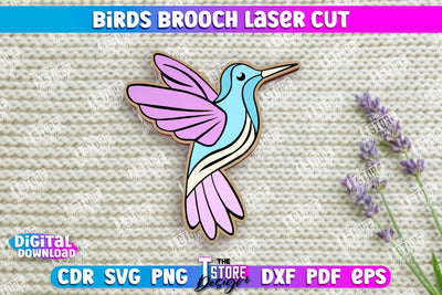 Birds Brooch | Jewelry | Accessories | Gift Idea | Hummingbird Shape Brooch | CNC File SVG The T Store Design 