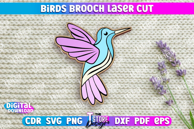 Birds Brooch | Jewelry | Accessories | Gift Idea | Hummingbird Shape Brooch | CNC File SVG The T Store Design 