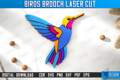 Birds Brooch | Jewelry | Accessories | Gift Idea | Hummingbird Shape Brooches | CNC File SVG Fly Design 