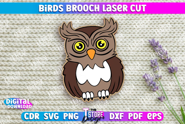 Birds Brooch | Jewelry | Accessories | Gift Idea | Owl Shape Brooch | CNC File SVG The T Store Design 