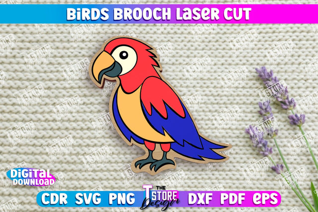 Birds Brooch | Jewelry | Accessories | Gift Idea | Parrot Shape Brooch | CNC File SVG The T Store Design 