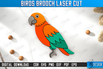 Birds Brooch | Jewelry | Accessories | Gift Idea | Parrot Shape Brooches | CNC File SVG Fly Design 