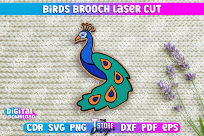 Birds Brooch | Jewelry | Accessories | Gift Idea | Peacock Shape Brooch | CNC File SVG The T Store Design 