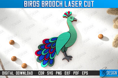 Birds Brooch | Jewelry | Accessories | Gift Idea | Peacock Shape Brooches | CNC File SVG Fly Design 