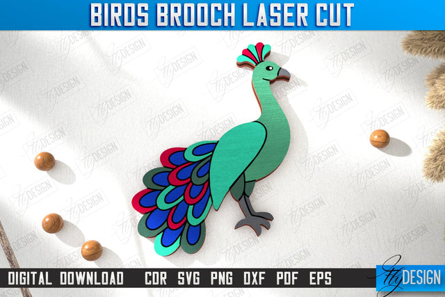 Birds Brooch | Jewelry | Accessories | Gift Idea | Peacock Shape Brooches | CNC File SVG Fly Design 