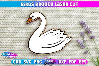 Birds Brooch | Jewelry | Accessories | Gift Idea | Swan Shape Brooch | CNC File SVG The T Store Design 