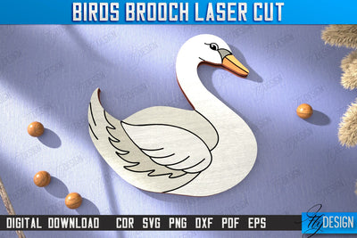 Birds Brooch | Jewelry | Accessories | Gift Idea | Swan Shape Brooches | CNC File SVG Fly Design 