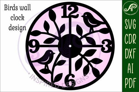 Birds clock wall clock laser cut files SVG APInspireddesigns 