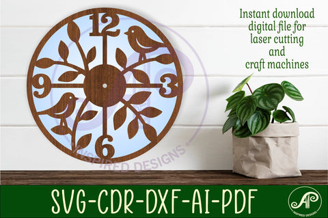 Birds clock wall clock laser cut files SVG APInspireddesigns 