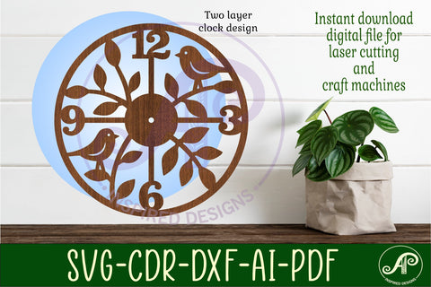 Birds clock wall clock laser cut files SVG APInspireddesigns 