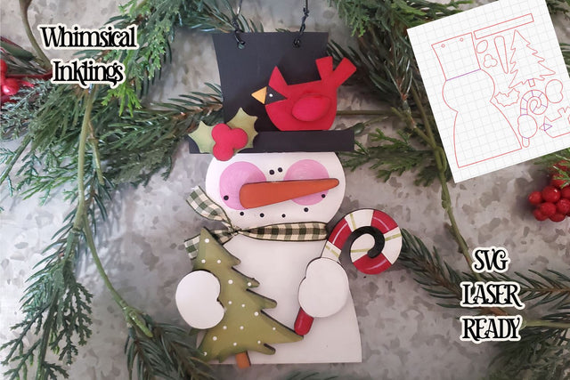 Birds Of A feather Snowman Ornament Laser SVG SVG Whimsical Inklings 