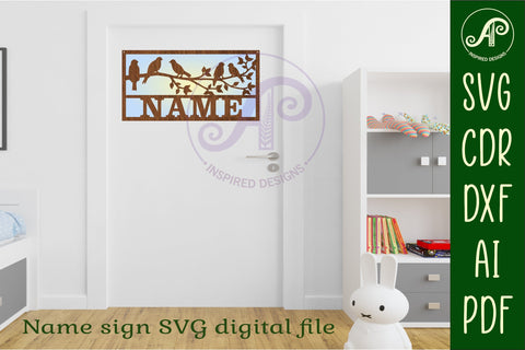 Birds on a branch scene name sign SVG 2layer laser cut SVG APInspireddesigns 