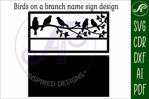 Birds on a branch scene name sign SVG 2layer laser cut SVG APInspireddesigns 