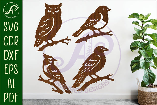 Birds on a branch silhouette laser cut outs SVG files SVG APInspireddesigns 