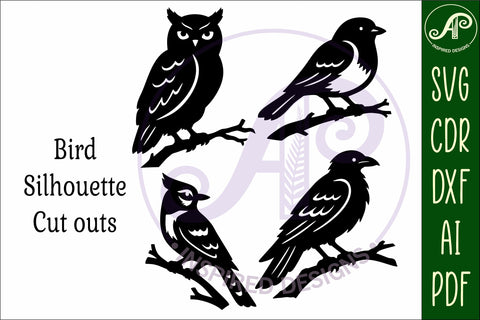 Birds on a branch silhouette laser cut outs SVG files SVG APInspireddesigns 