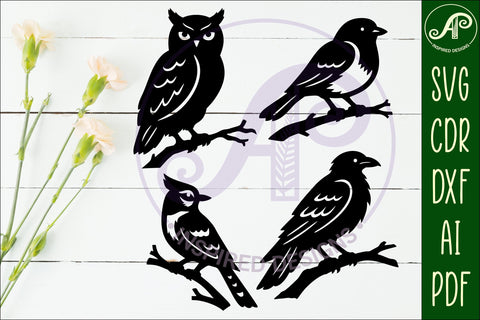 Birds on a branch silhouette laser cut outs SVG files SVG APInspireddesigns 