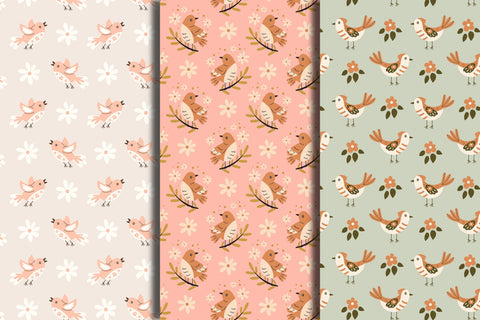 Birds Seamless Patterns Digital Pattern Rin Green 