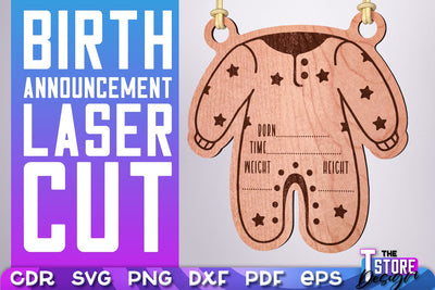 Birth Announcement Laser Cut | Birth Stats Signs Design | CNC Files SVG The T Store Design 