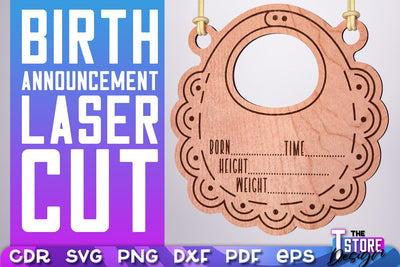 Birth Announcement Laser Cut | Birth Stats Signs Design | CNC Files SVG The T Store Design 