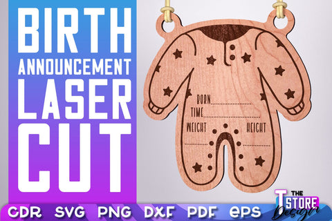 Birth Announcement Laser Cut Bundle | Birth Stats Signs Design | CNC Files SVG The T Store Design 
