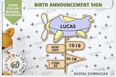 Birth Announcement Sign Laser Cut. Newborn Baby Stats SVG SVG Evgenyia Guschina 
