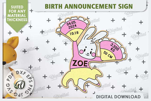 Birth Announcement Sign Laser Cut. Newborn Baby Stats SVG SVG Evgenyia Guschina 