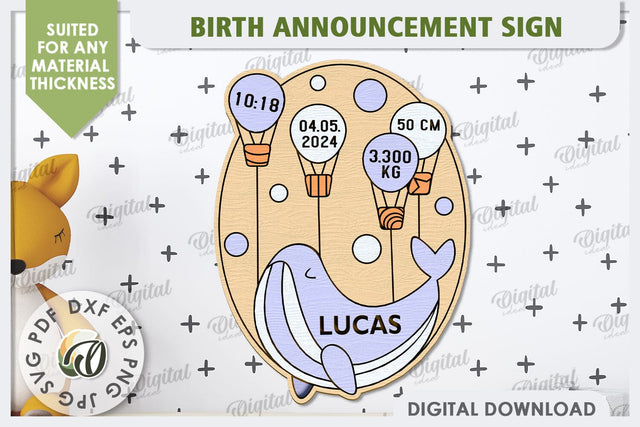 Birth Announcement Sign Laser Cut. Newborn Baby Stats SVG SVG Evgenyia Guschina 