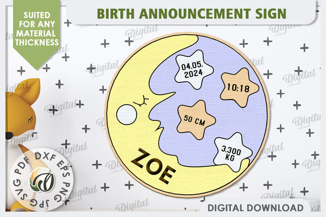 Birth Announcement Sign Laser Cut. Newborn Baby Stats SVG SVG Evgenyia Guschina 
