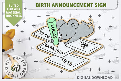 Birth Announcement Sign Laser Cut. Newborn Baby Stats SVG SVG Evgenyia Guschina 