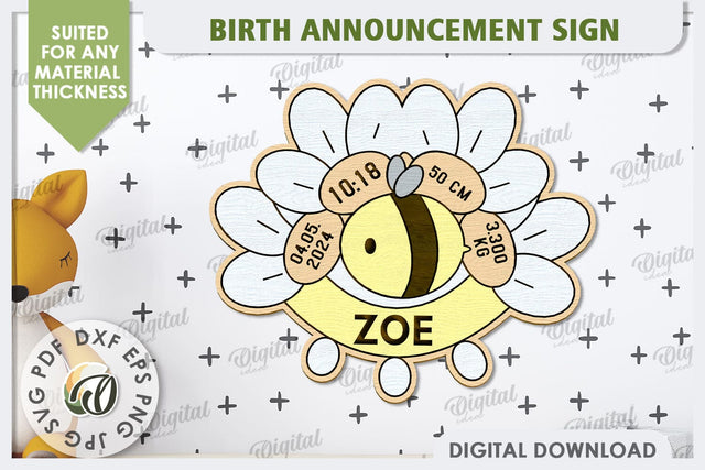 Birth Announcement Sign Laser Cut. Newborn Baby Stats SVG SVG Evgenyia Guschina 