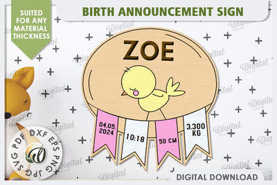 Birth Announcement Sign Laser Cut. Newborn Baby Stats SVG SVG Evgenyia Guschina 