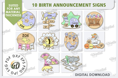 Birth Announcement Signs Laser Cut Bundle. Newborn Signs SVG SVG Evgenyia Guschina 