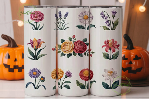 Birth Month Floral 20oz Tumbler Wrap Sublimation PixelChick 