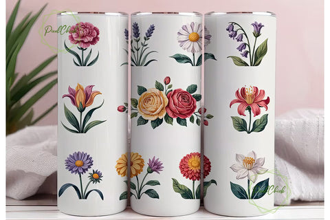 Birth Month Floral 20oz Tumbler Wrap Sublimation PixelChick 